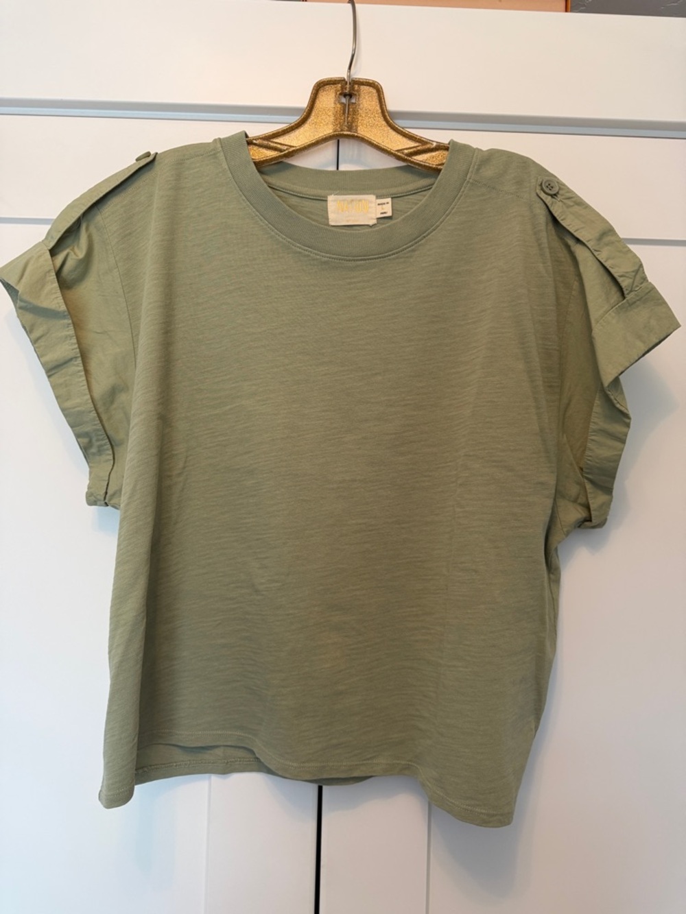 Nation LTD Olive Green Short Sleeve Button-Tab Tee